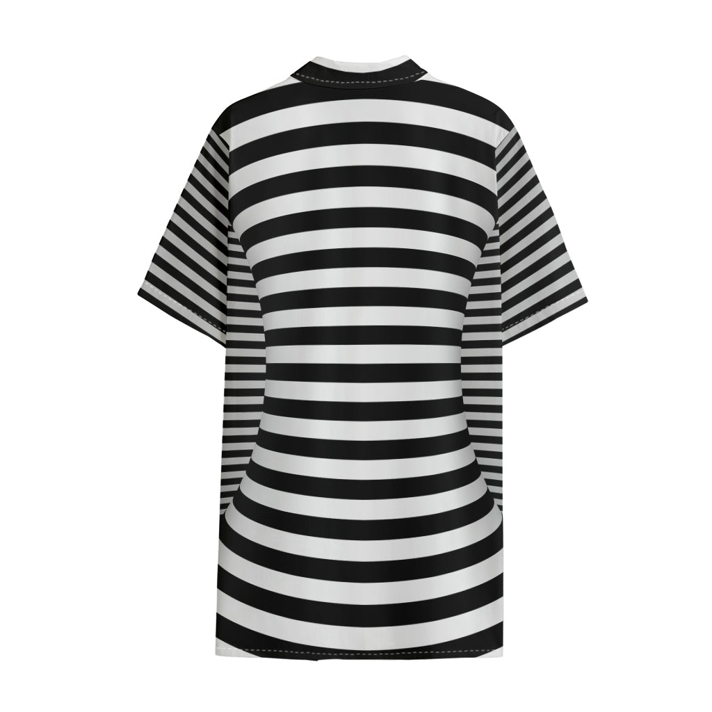 Black And White Torus Illusion Print Cotton Hawaiian Shirt