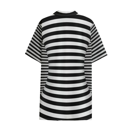 Black And White Torus Illusion Print Cotton Hawaiian Shirt