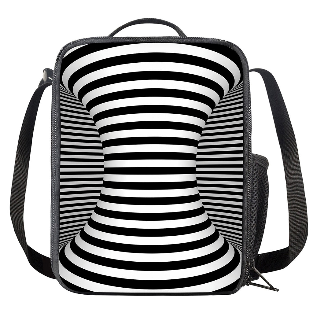Black And White Torus Illusion Print Crossbody Lunch Bag
