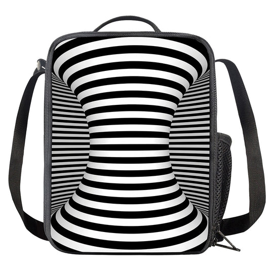 Black And White Torus Illusion Print Crossbody Lunch Bag