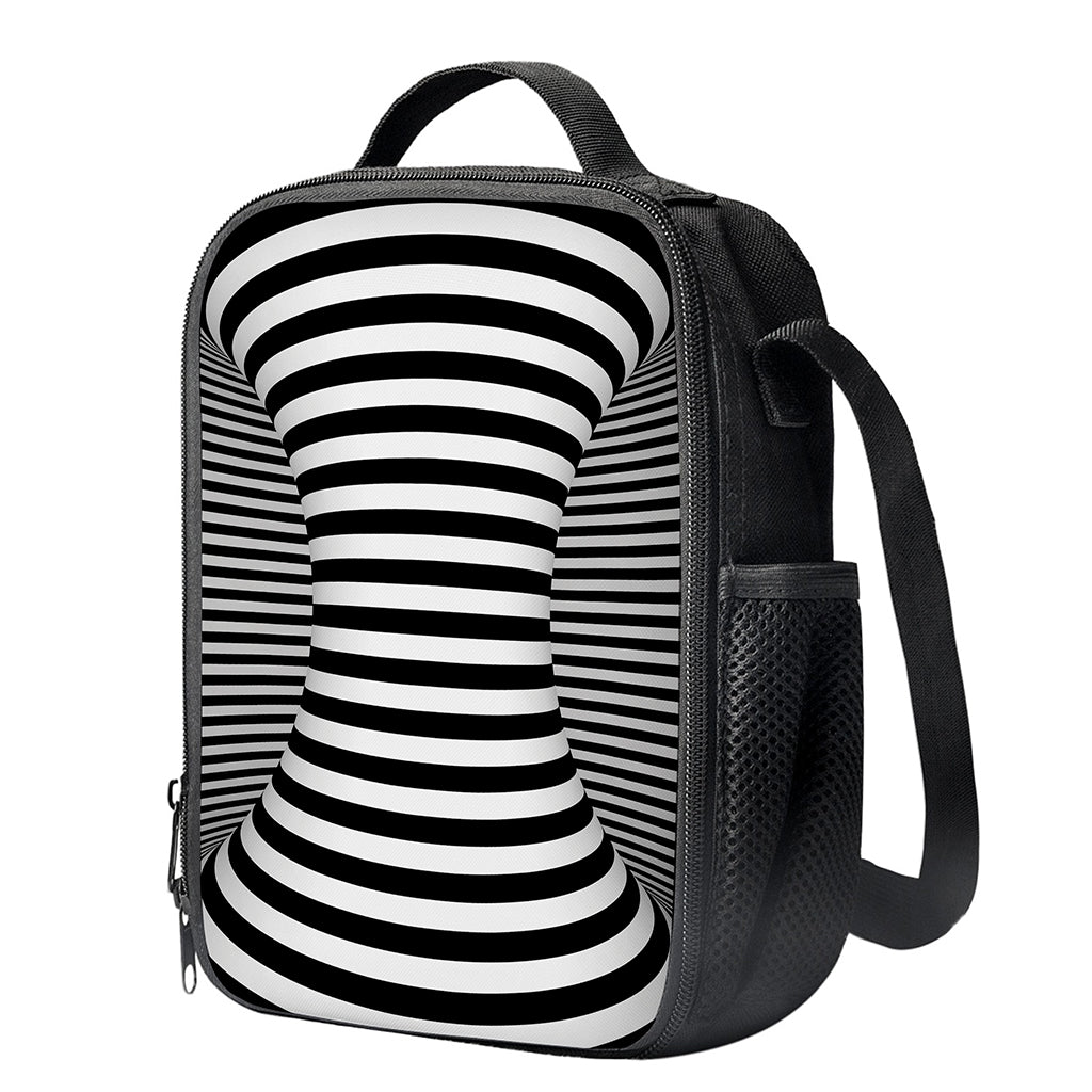 Black And White Torus Illusion Print Crossbody Lunch Bag