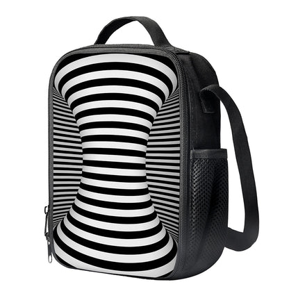 Black And White Torus Illusion Print Crossbody Lunch Bag