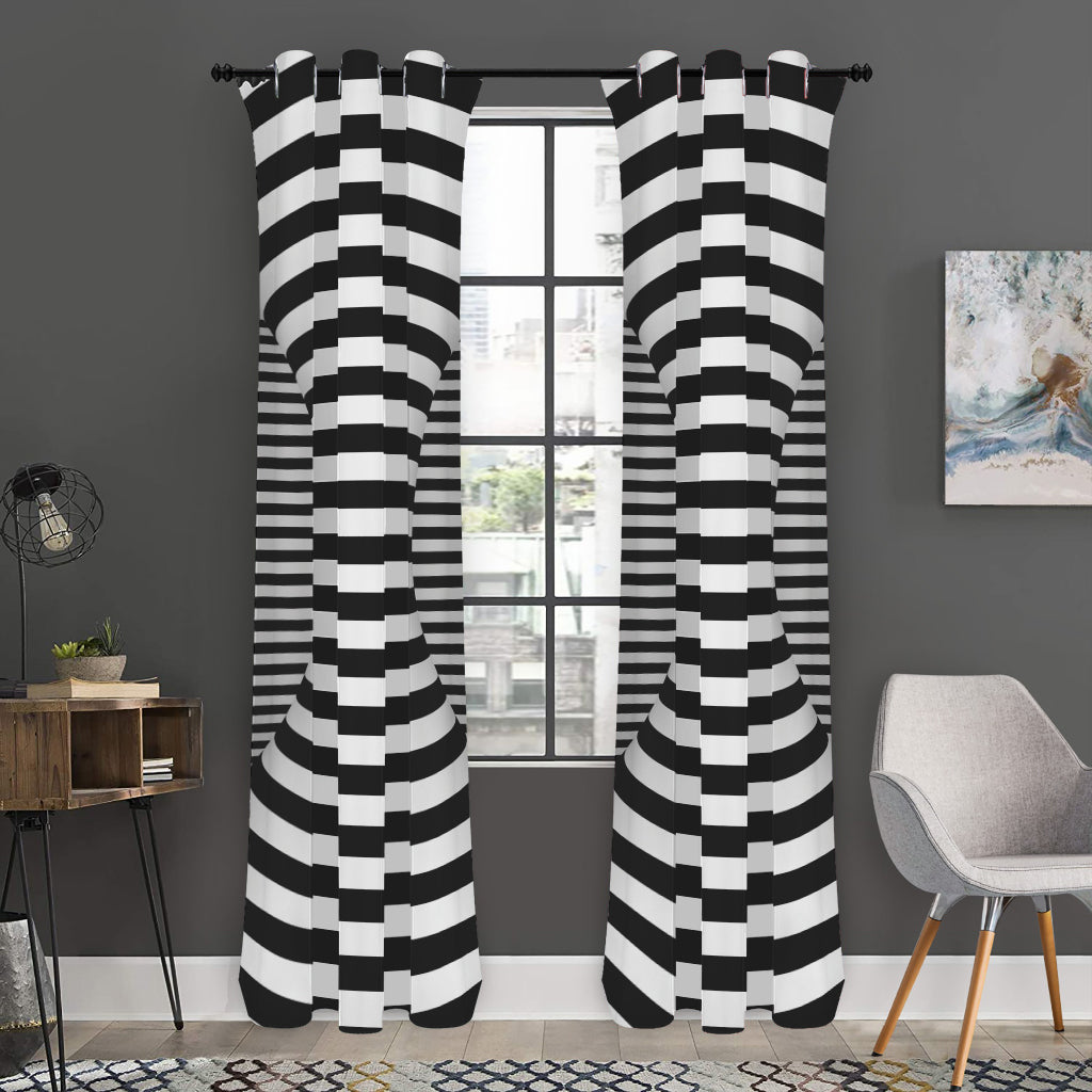 Black And White Torus Illusion Print Curtain
