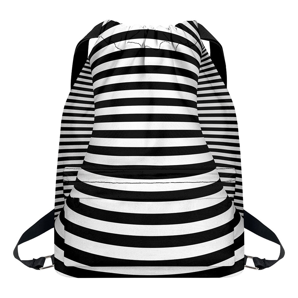 Black And White Torus Illusion Print Drawstring Backpack