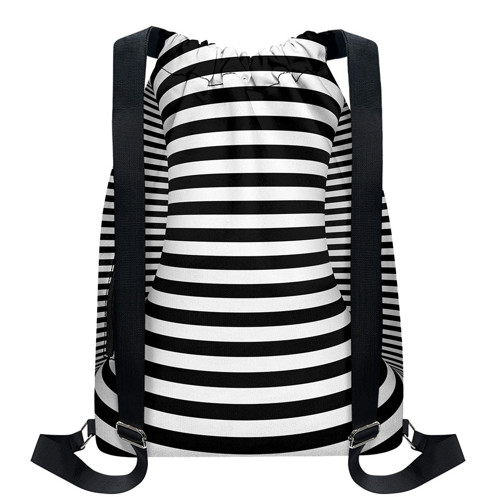 Black And White Torus Illusion Print Drawstring Backpack