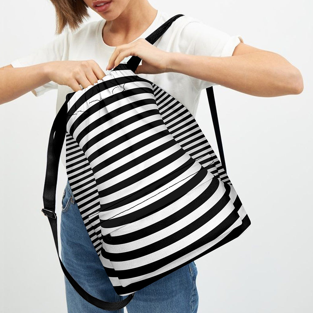 Black And White Torus Illusion Print Drawstring Backpack