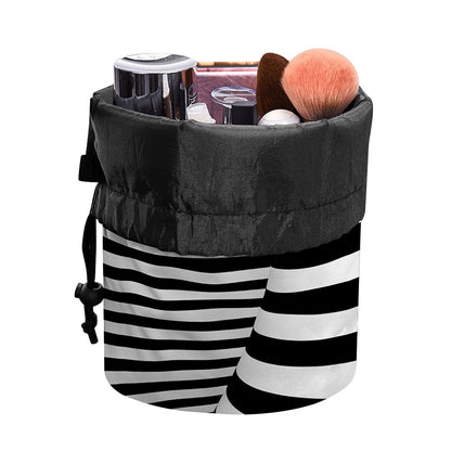 Black And White Torus Illusion Print Drawstring Makeup Bag