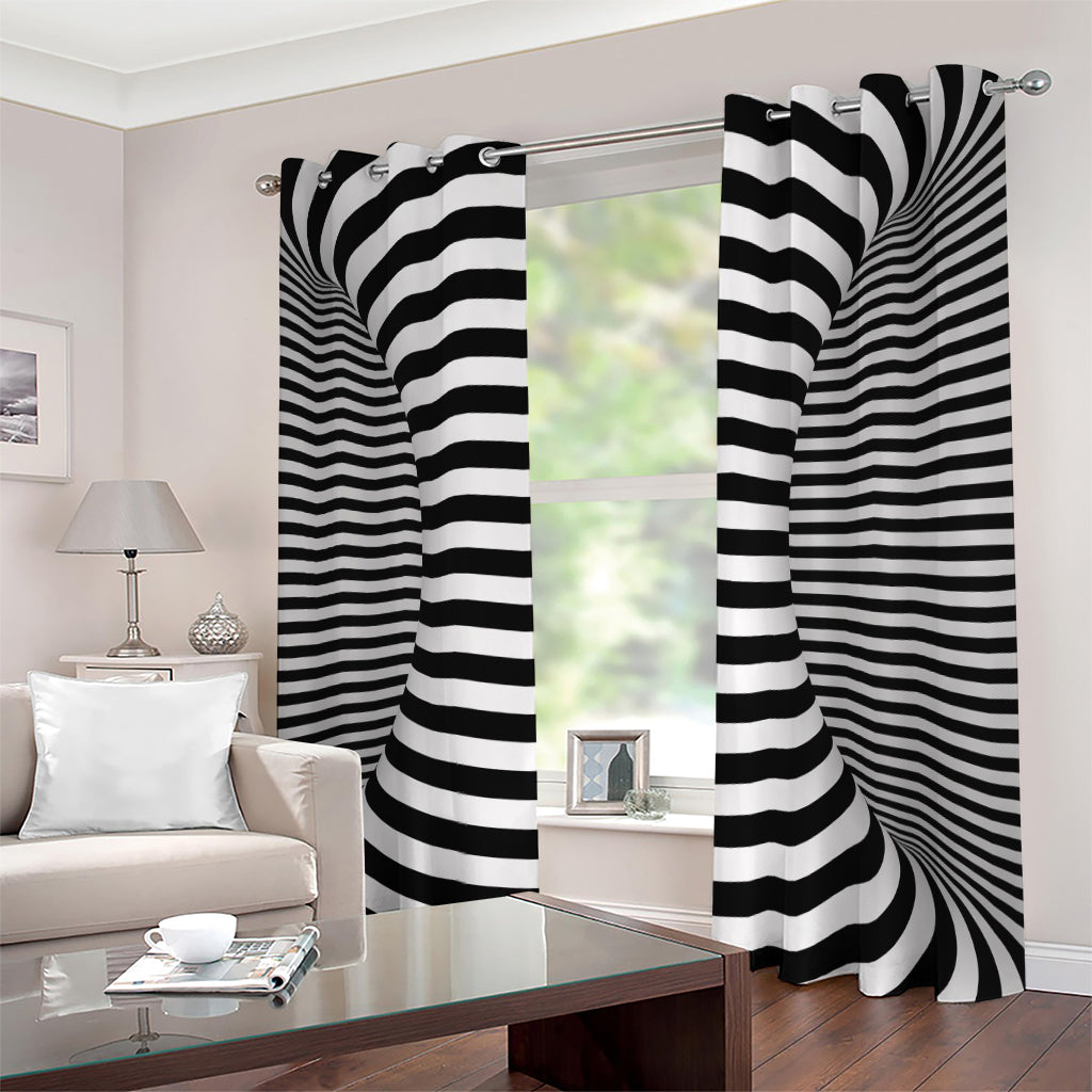 Black And White Torus Illusion Print Extra Wide Grommet Curtains