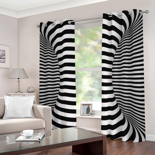 Black And White Torus Illusion Print Extra Wide Grommet Curtains