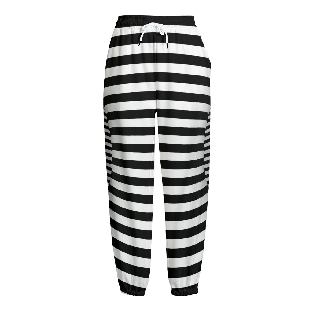 Black And White Torus Illusion Print Fleece Lined Knit Pants
