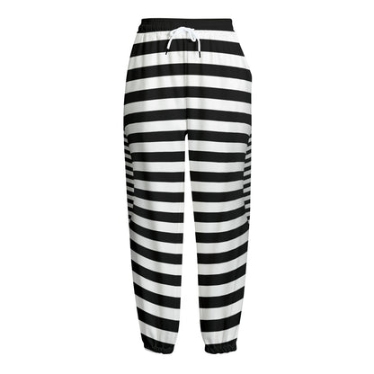 Black And White Torus Illusion Print Fleece Lined Knit Pants