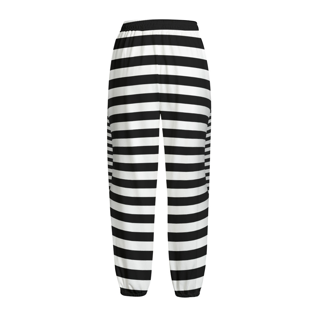 Black And White Torus Illusion Print Fleece Lined Knit Pants