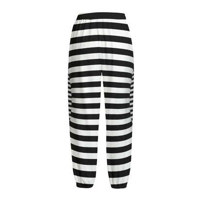 Black And White Torus Illusion Print Fleece Lined Knit Pants