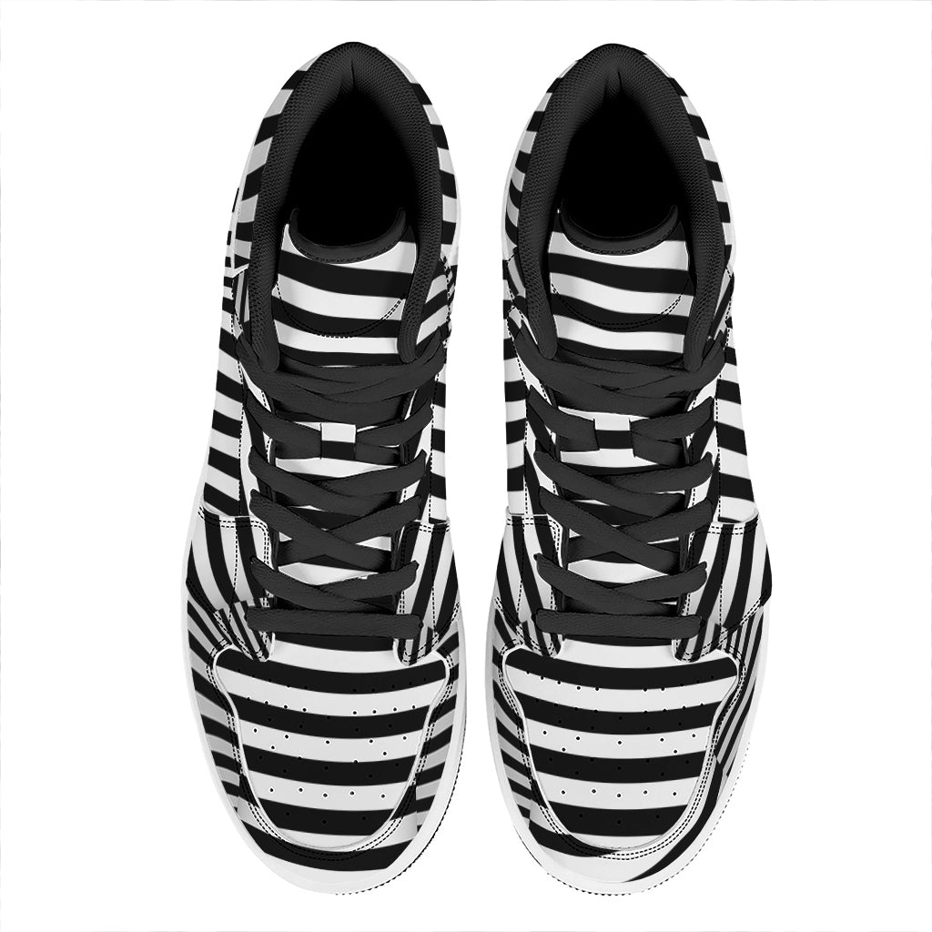 Black And White Torus Illusion Print High Top Leather Sneakers