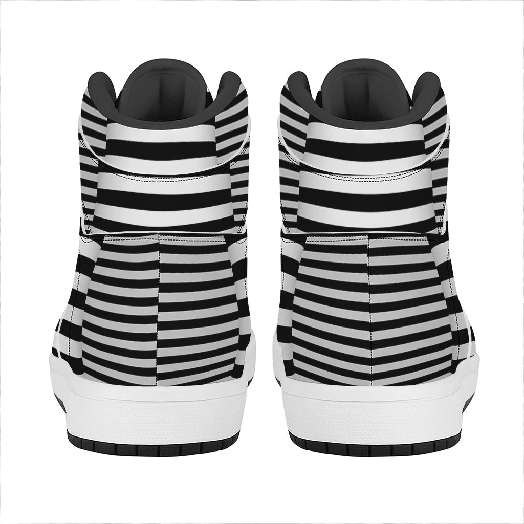 Black And White Torus Illusion Print High Top Leather Sneakers