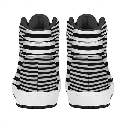 Black And White Torus Illusion Print High Top Leather Sneakers