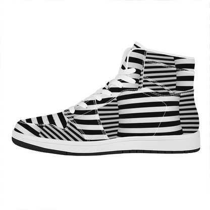 Black And White Torus Illusion Print High Top Leather Sneakers