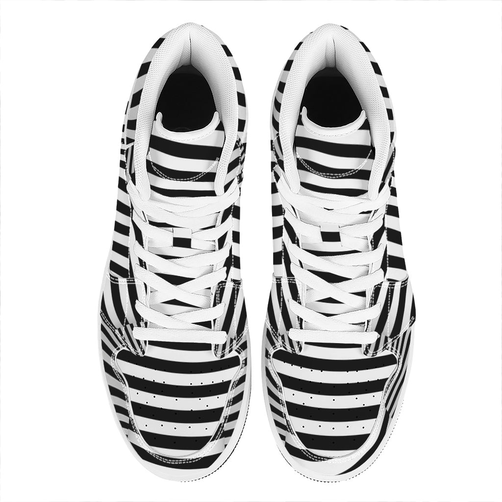 Black And White Torus Illusion Print High Top Leather Sneakers