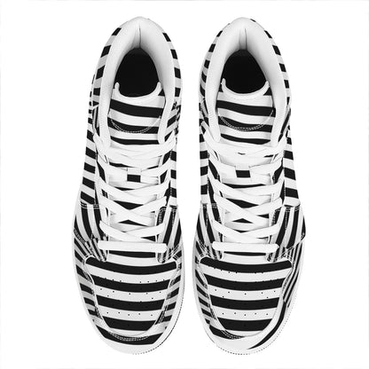 Black And White Torus Illusion Print High Top Leather Sneakers