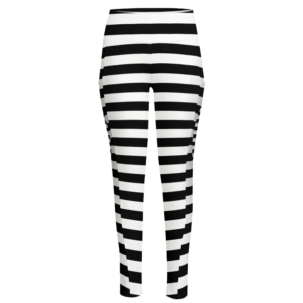 Black And White Torus Illusion Print High-Waisted Pocket Leggings