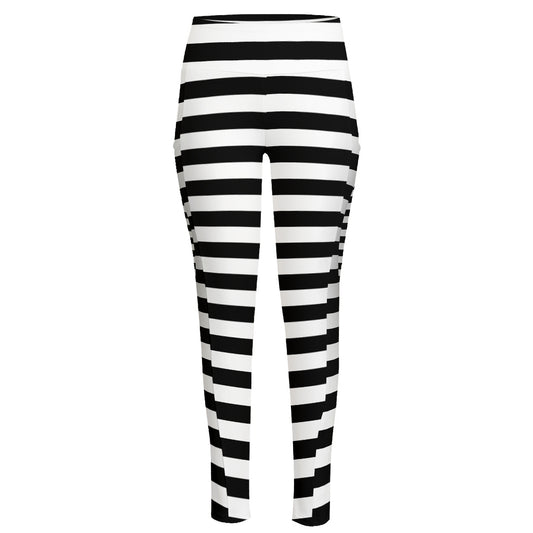 Black And White Torus Illusion Print High-Waisted Pocket Leggings