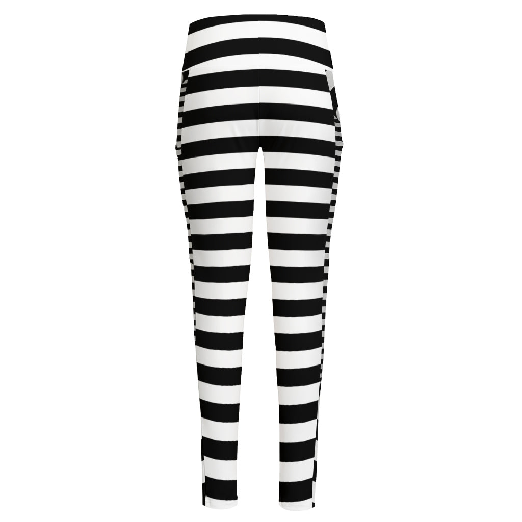Black And White Torus Illusion Print High-Waisted Pocket Leggings