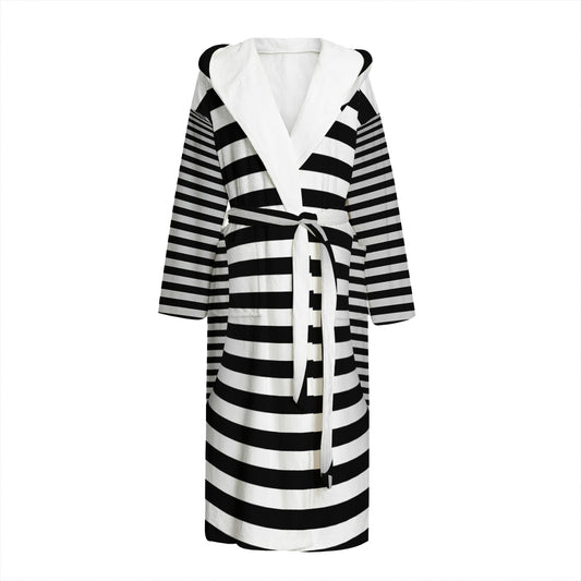Black And White Torus Illusion Print Hooded Bathrobe