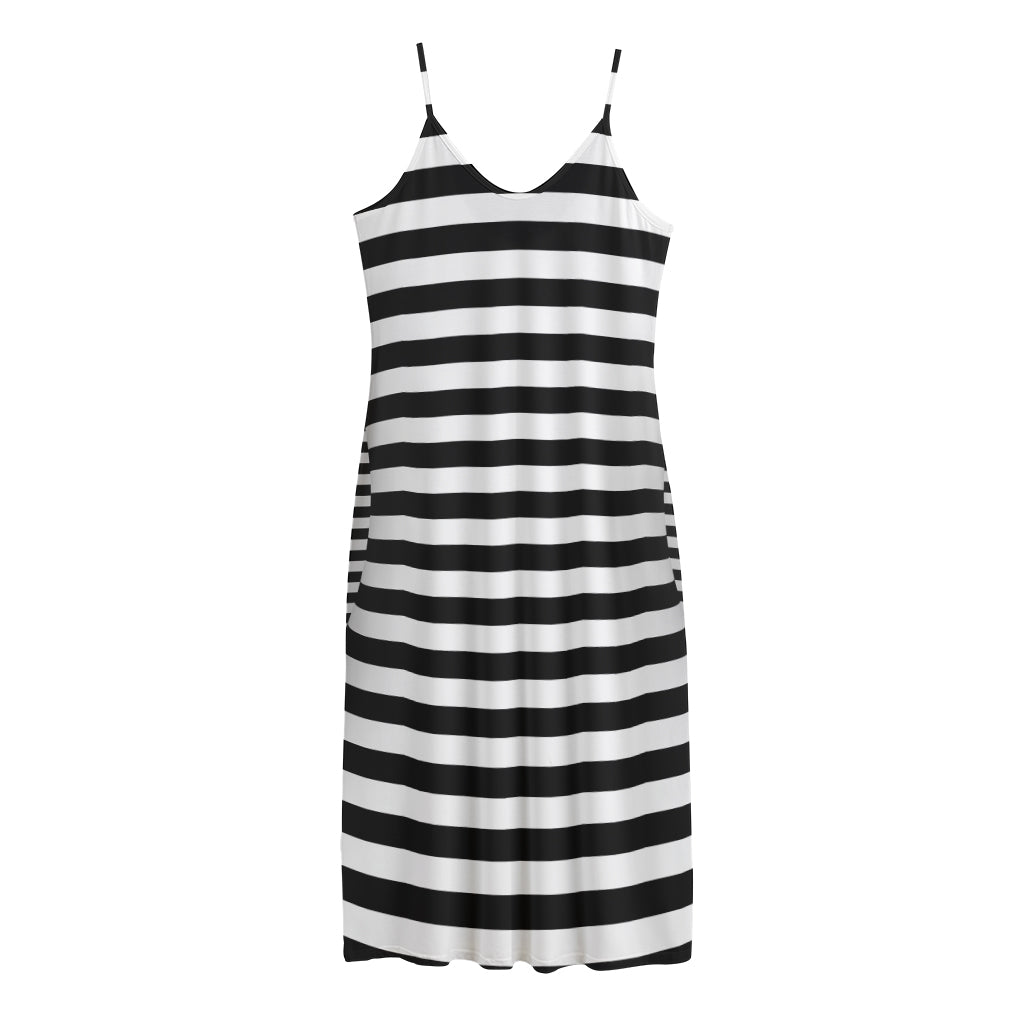 Black And White Torus Illusion Print Jersey Midi Cami Dress
