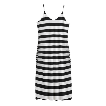 Black And White Torus Illusion Print Jersey Midi Cami Dress