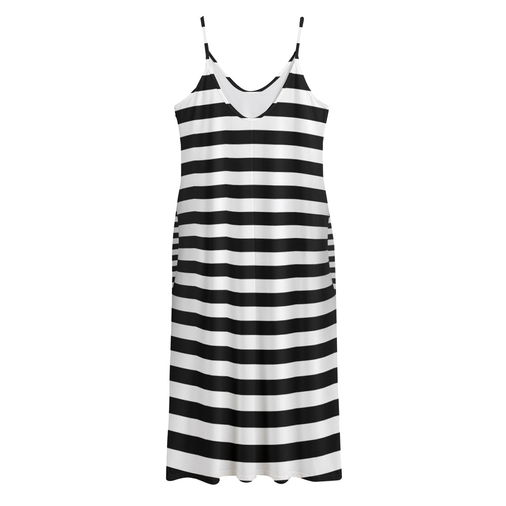 Black And White Torus Illusion Print Jersey Midi Cami Dress