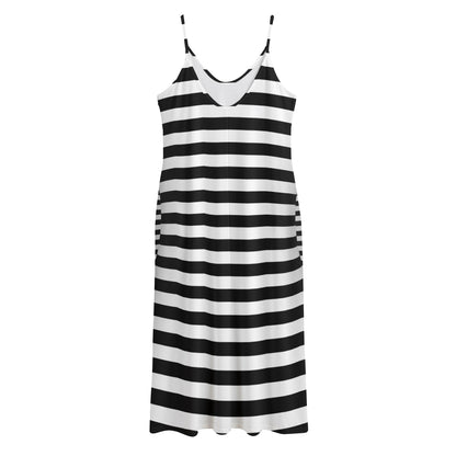 Black And White Torus Illusion Print Jersey Midi Cami Dress