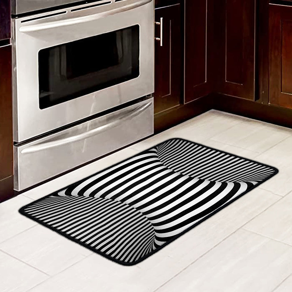 Black And White Torus Illusion Print Kitchen Mat