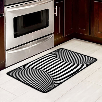 Black And White Torus Illusion Print Kitchen Mat