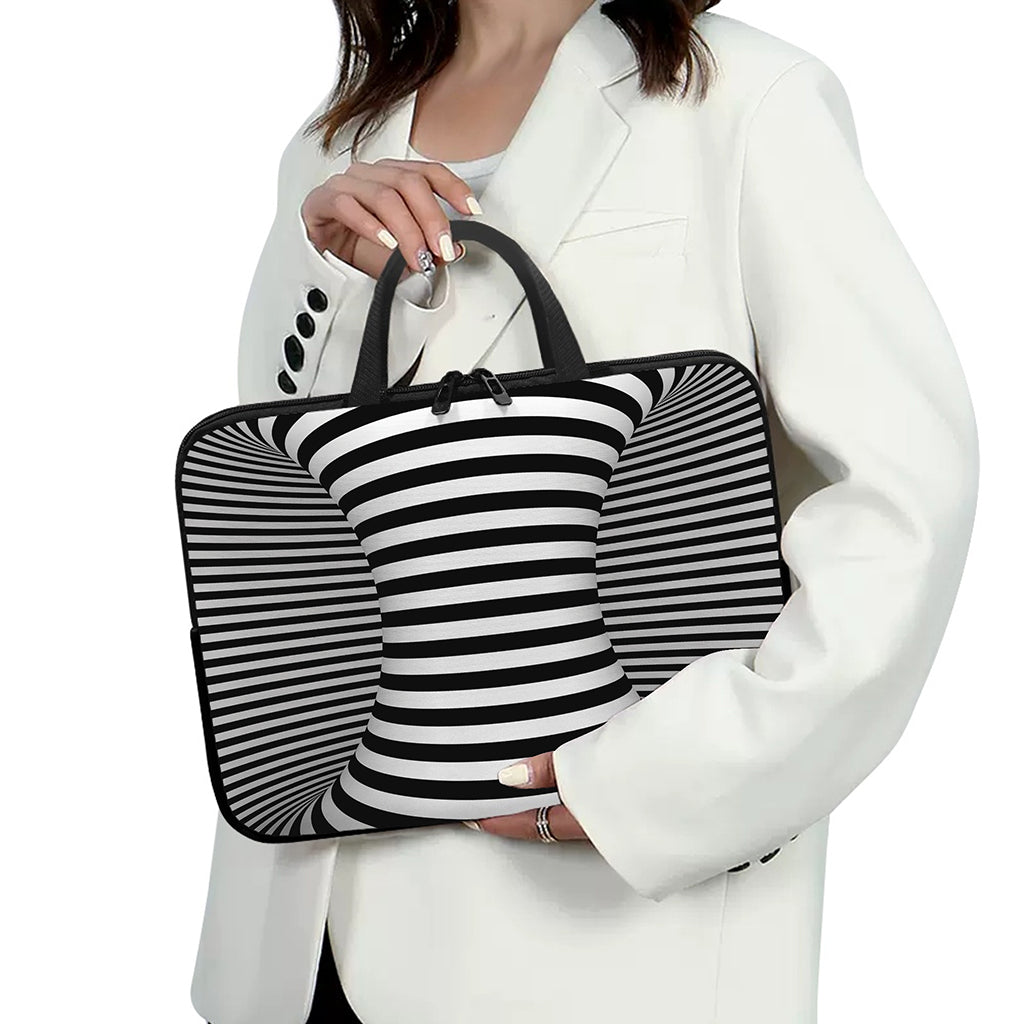 Black And White Torus Illusion Print Laptop Sleeve With Handle