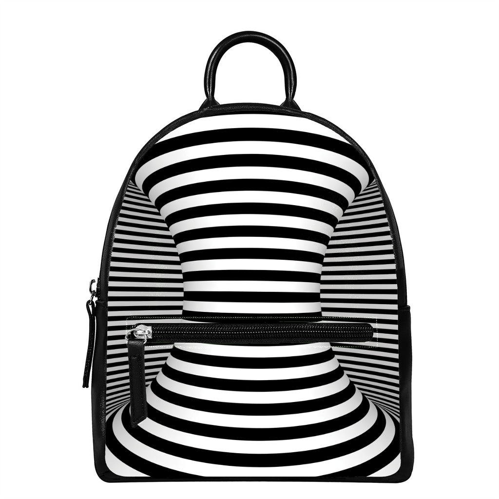 Black And White Torus Illusion Print Leather Backpack