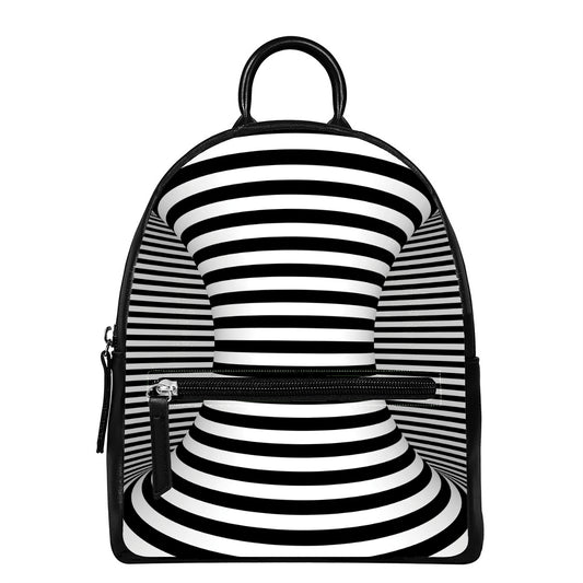 Black And White Torus Illusion Print Leather Backpack