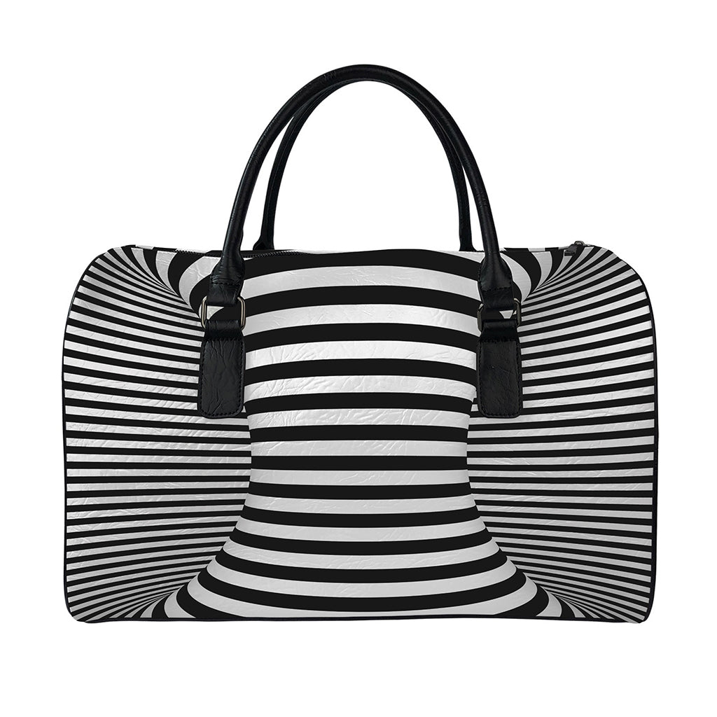 Black And White Torus Illusion Print Leather Duffle Bag