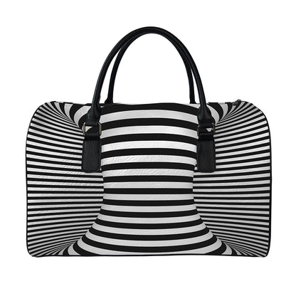 Black And White Torus Illusion Print Leather Duffle Bag