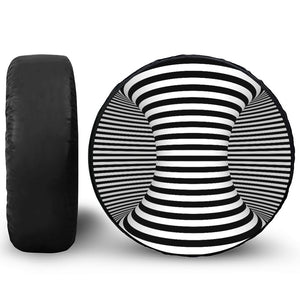 Black And White Torus Illusion Print Leather Spare Tire Cover