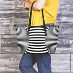 Black And White Torus Illusion Print Leather Tote Bag