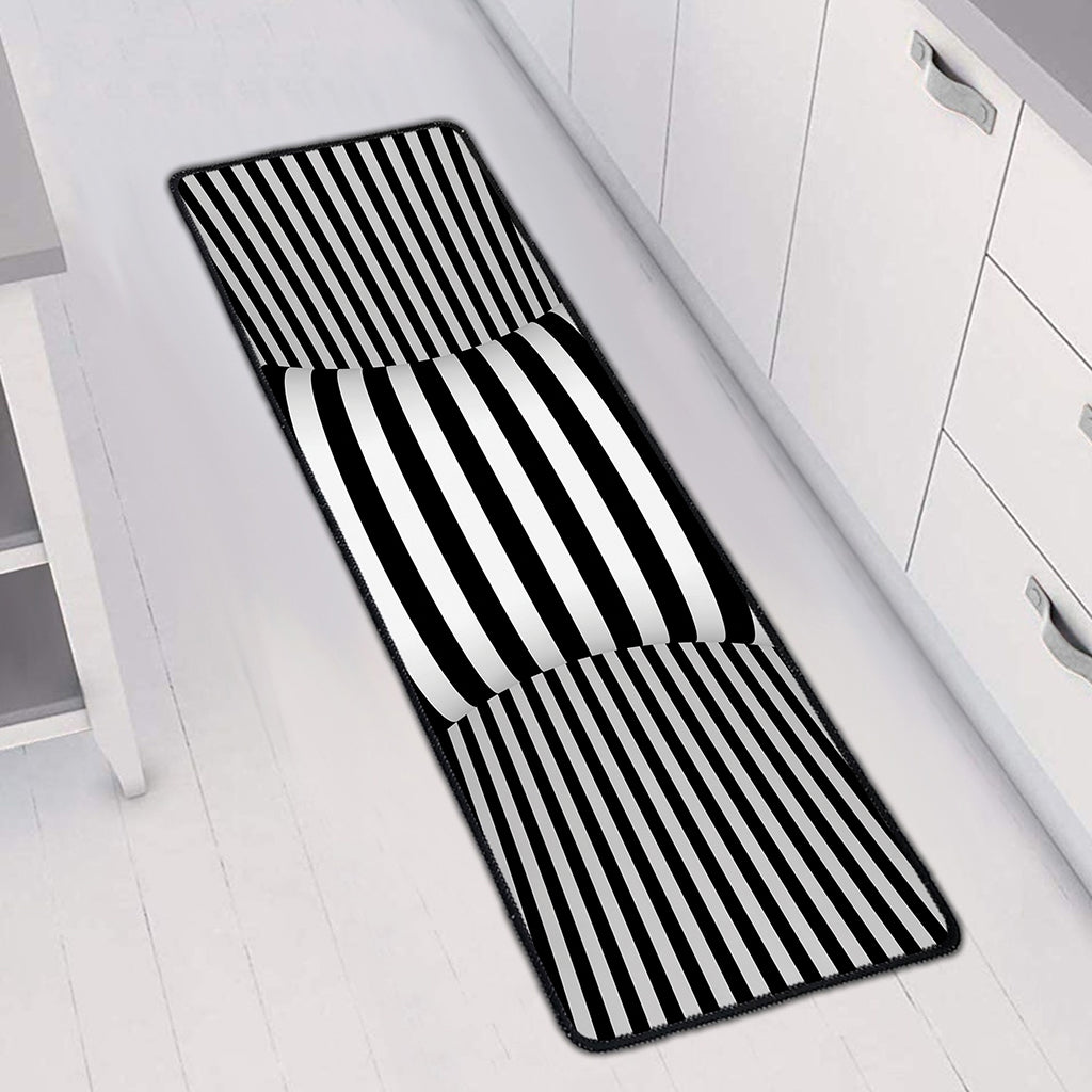 Black And White Torus Illusion Print Long Kitchen Mat
