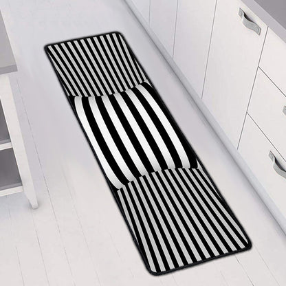 Black And White Torus Illusion Print Long Kitchen Mat