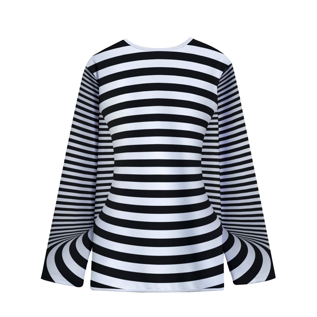 Black And White Torus Illusion Print Long Sleeve Short Coat