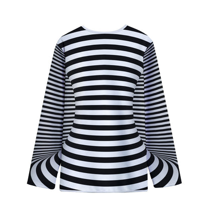 Black And White Torus Illusion Print Long Sleeve Short Coat