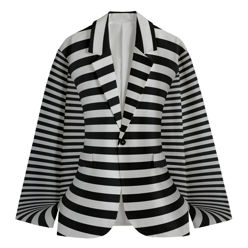 Black And White Torus Illusion Print Men's Cotton Blazer