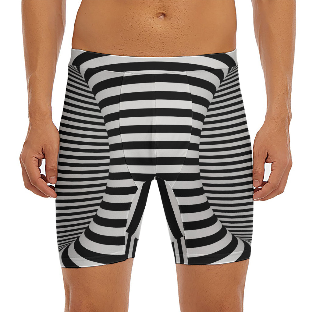 Black And White Torus Illusion Print Men's Long Boxer Briefs