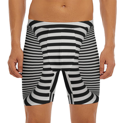 Black And White Torus Illusion Print Men's Long Boxer Briefs