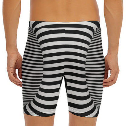 Black And White Torus Illusion Print Men's Long Boxer Briefs