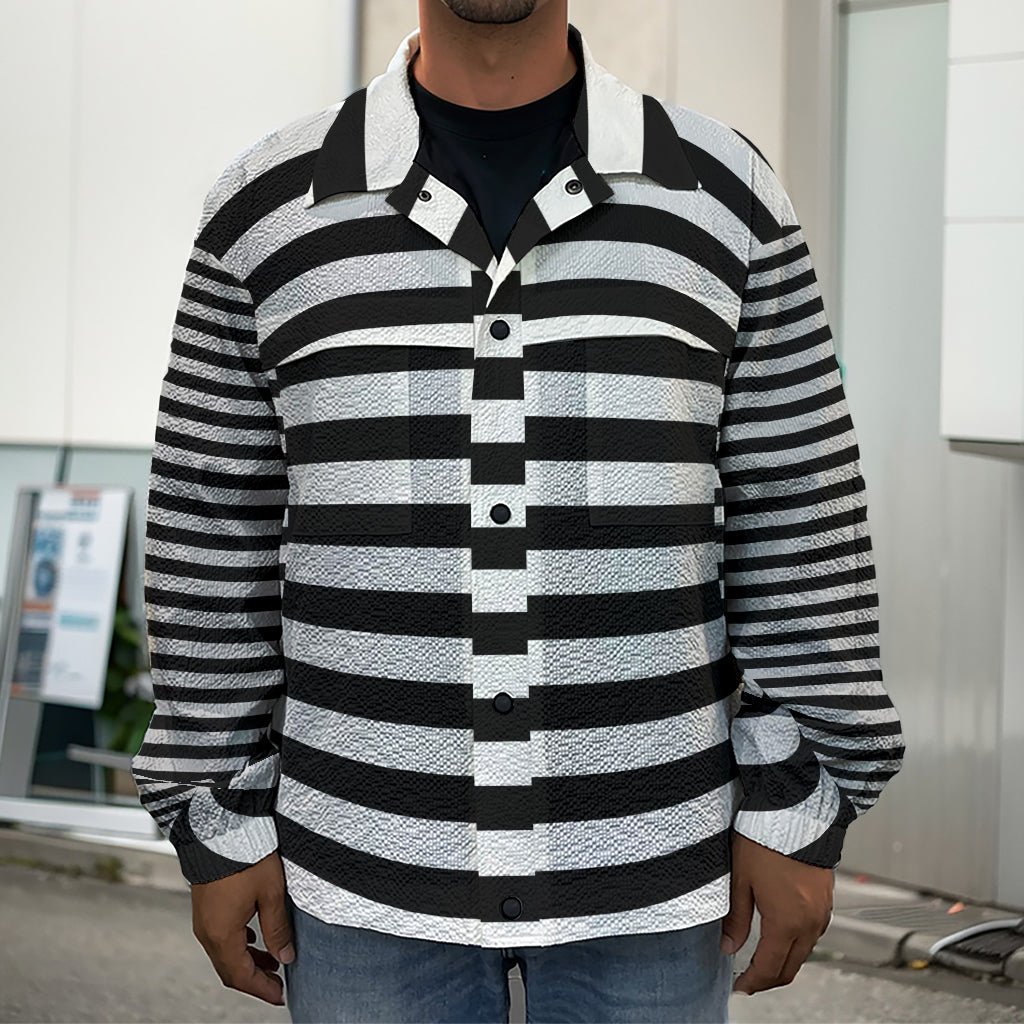 Black And White Torus Illusion Print Men's Shirt Jacket