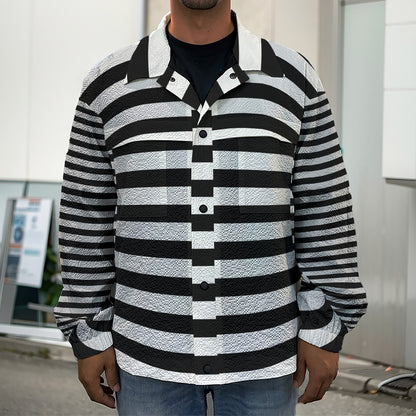 Black And White Torus Illusion Print Men's Shirt Jacket
